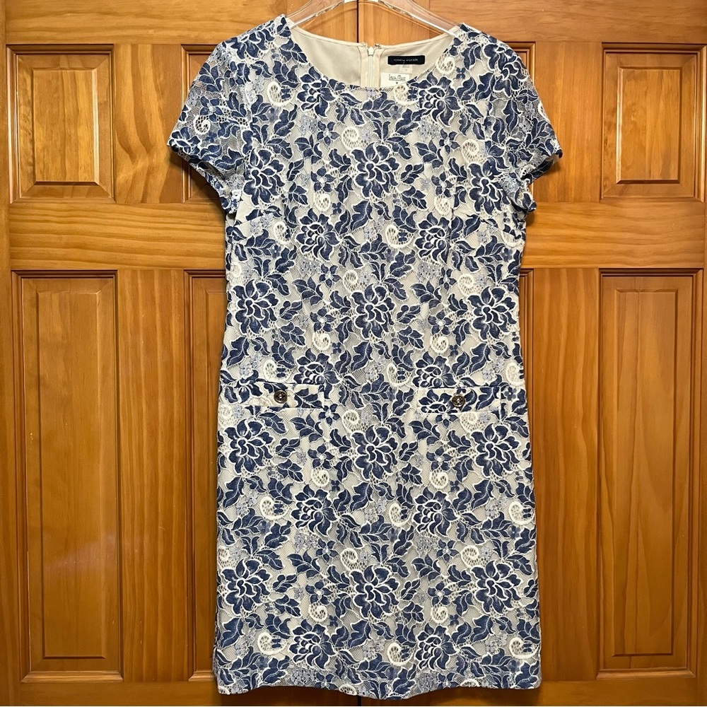 Tommy Hilfiger Blue/White Floral Lace Dress Size 12 NWT